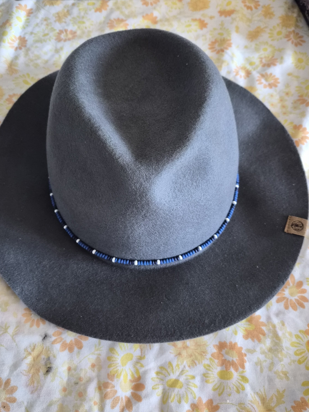 Wide Brim Felt Fedora with Beaded Band - Gray